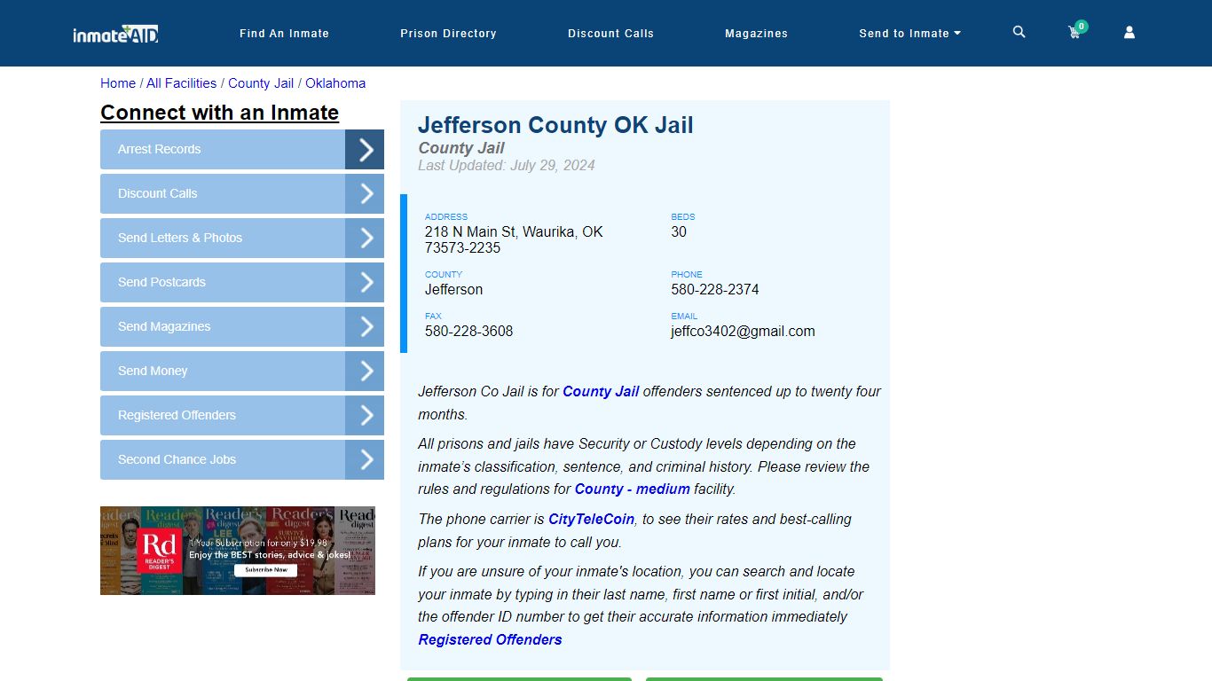 Jefferson County OK Jail - Inmate Locator