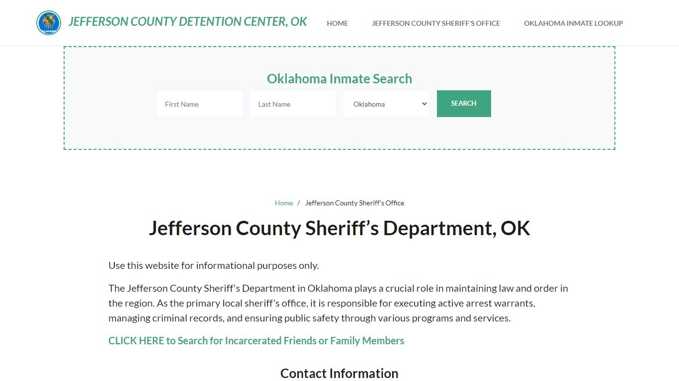 Jefferson County Sheriff Department, OK Arrests, Warrant Lookup