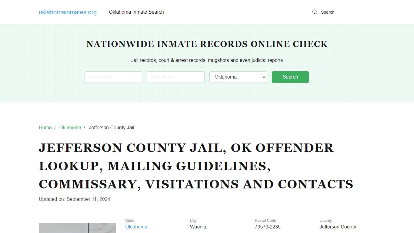 Jefferson County Jail, OK: Inmate Search Options, Visitations, Contacts